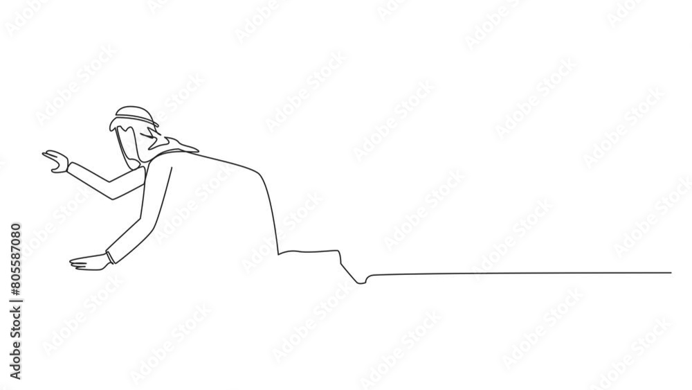 Aufkleber self drawing animation of single line drawing crawl arabian businessman. trying to get up after bein