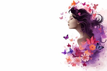 Woman With Purple Hair and Butterflies