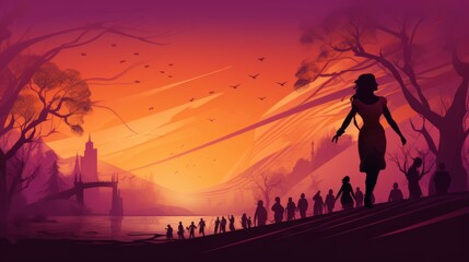 Woman Walking Down a Hill