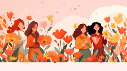 Group of Women Standing in Field of Flowers