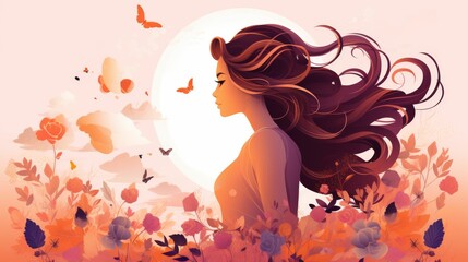 Woman With Long Hair in Flower Field