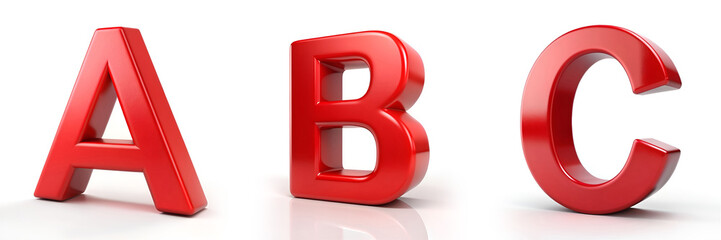 Numbers 0, 1, 2.Red 3D Rendered Alphabet.