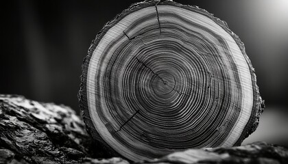 old wooden tree cut surface detailed black and white texture of a felled tree trunk or stump rough organic tree rings with close up of end grain - Powered by Adobe