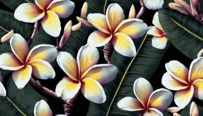 frangipani tiare monoi tropical flower seamless background for summer sticker print card poster eco bag and garment
