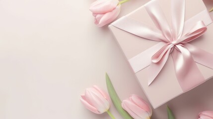 Pink Gift Box With Tulips and Bow