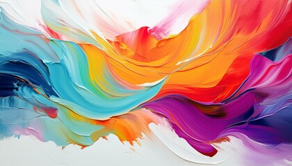 Bold strokes of vibrant acrylic paint on a canvas, with a high contrast between the colorful