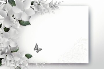 White Background With Flowers and Butterfly