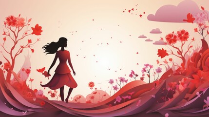 Obraz premium Woman in Red Dress Walking Through Field of Flowers