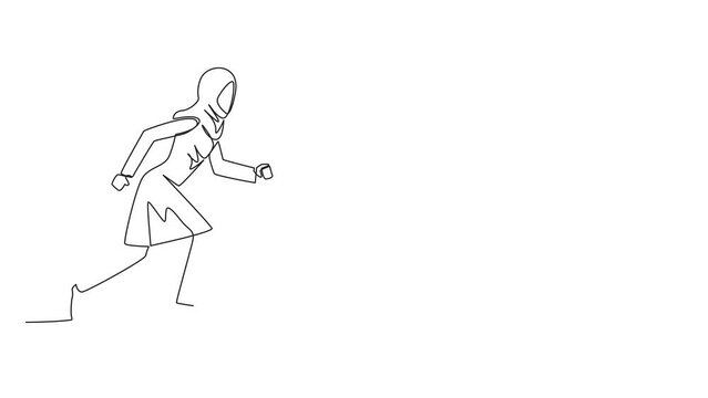 Animation of single line drawing Arabian businesswoman leisurely strolling. Habit to get rid of nervousness. Nervous when meeting big client. Continuous line self drawing animated. Full length motion