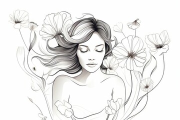 Woman With Flowers in Hair Drawing