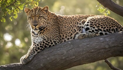 A Leopard Resting On A Tree Branch Camouflaged By