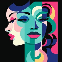 Womans Face With Various Colored Shapes