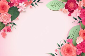 Pink Background With Flowers and Leaves
