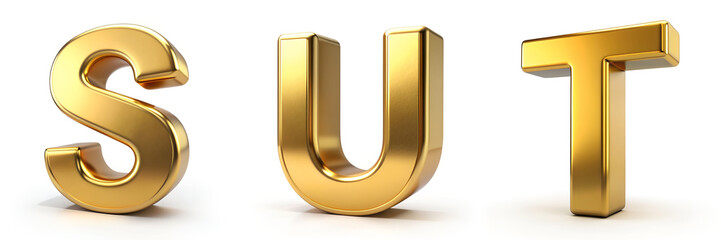 Numbers 0, 1, 2. Golden Alphabet: 3D Rendered Gold Letters Isolated on White Background.