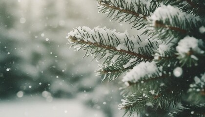 winter abstract minimal background with fir tree branches covered with snow and copy space