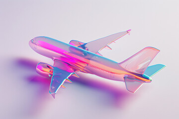 3D illustration of a pink and blue chromatic airplane