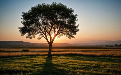 Obraz premium professional photograph of single tree in sunset