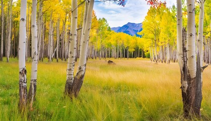 aspen autumn forest trees grass painting - Powered by Adobe