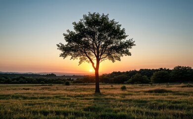 Fototapeta premium professional photograph of single tree in sunset