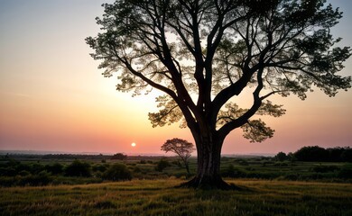 Fototapeta premium professional photograph of single tree in sunset