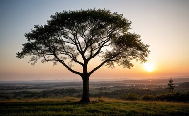 professional photograph of single tree in sunset