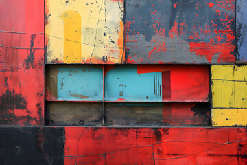 abstract background of old wall with red, yellow and black paint