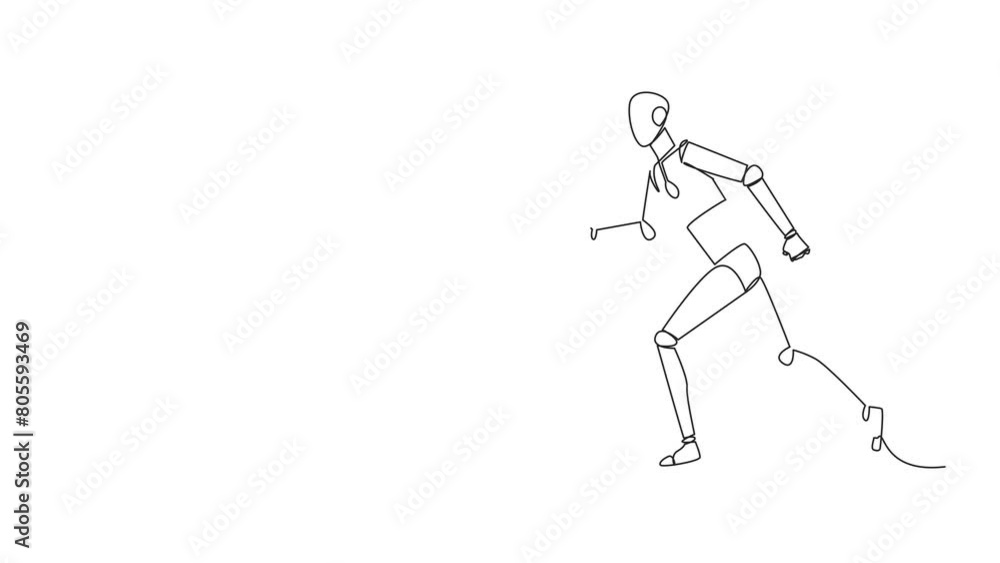 Poster animation of continuous line drawing smart robotic leisurely strolling. habit to get rid of nervousn