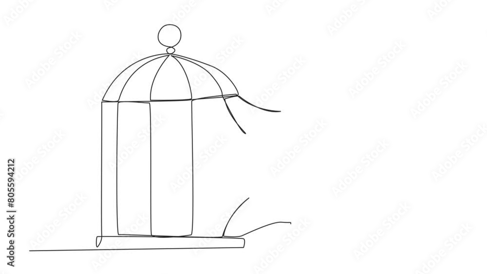 Poster animated self drawing of continuous line drawing smart robot trapped in the cage running through the