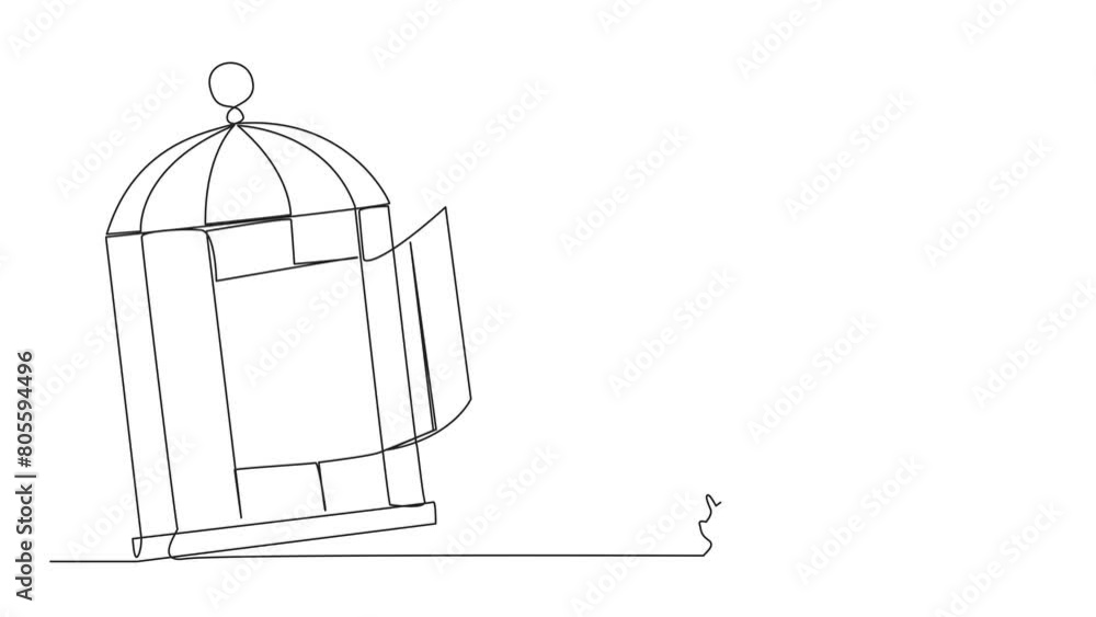 Wall mural Animation of single line drawing smart robot running out of the cage holding the key. Concept of freedom from something that binds. Freedom to advance business. Full length motion