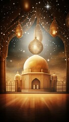 Mosque Illuminated in Night Sky