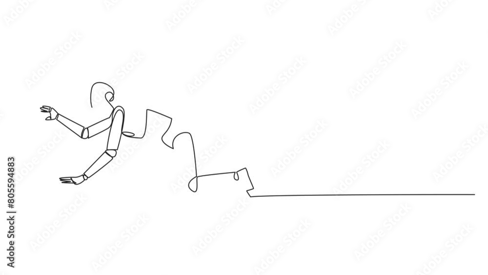 Poster self drawing animation of single continuous line drawing robot artificial intelligence. trying to ge