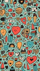 Naklejka premium Colorful Hearts Scattered on Blue Background