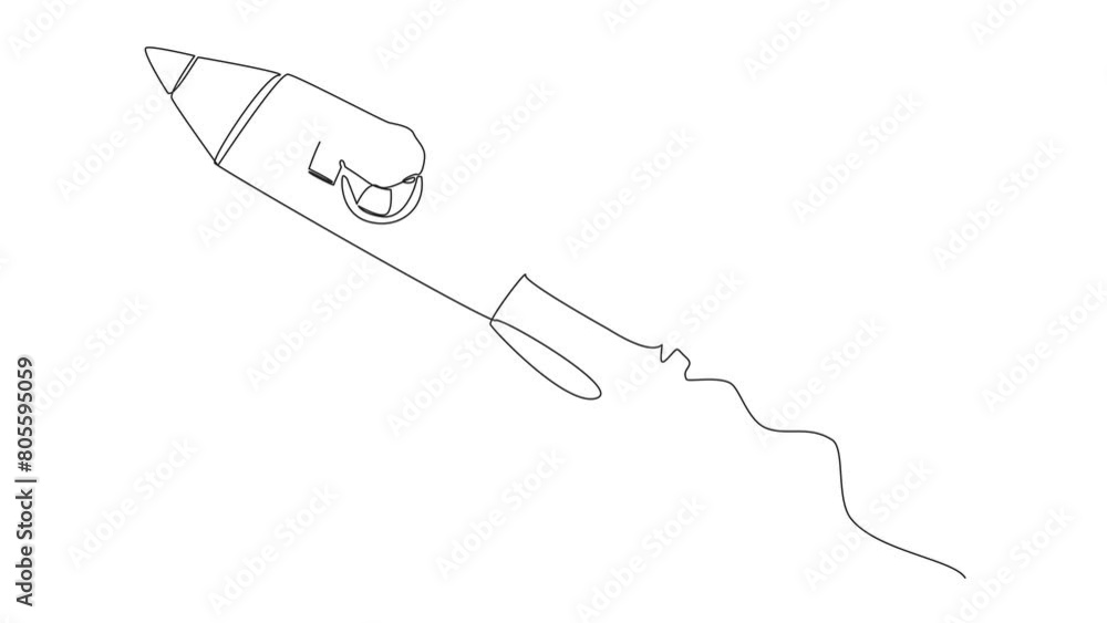Poster self drawing animation of continuous line drawing boy flying on a rocket reading a book. always read