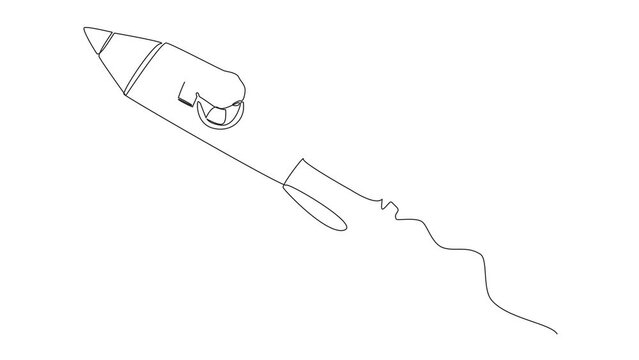 Self drawing animation of continuous line drawing boy flying on a rocket reading a book. Always reading books anywhere. The book inspires to become a scientist. Book festival. Full length animated
