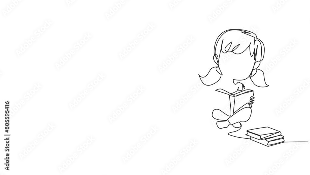 Aufkleber animation of single line drawing girl who really likes reading. everyday one book is read. good habi