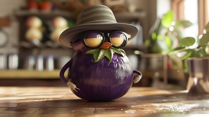 Well Detailed Eggplant in Shades and Trilby Hat, Perfect for Adding Text