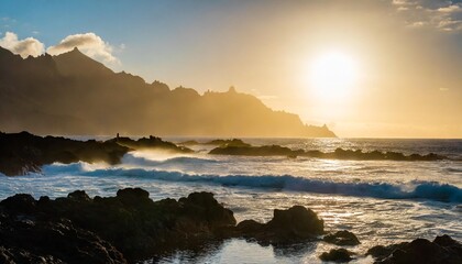 a lone man in a hat observes the majestic force of waves colliding with rocky shores during a...