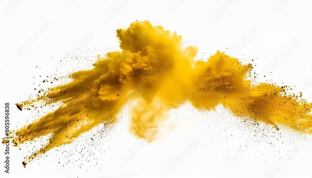Wall mural yellow powder explosion cloud isolated on white background - Wall murals