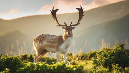 a fallow deer buck on summers morning - Powered by Adobe