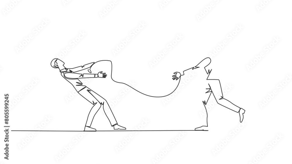 Poster animation of one line drawing of single continuous line drawing two angry businessman fighting over 