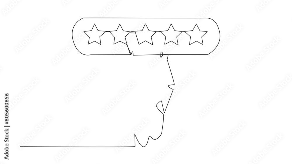 Aufkleber self drawing animation of single one line drawing robot holding rating board which contains 5 stars.