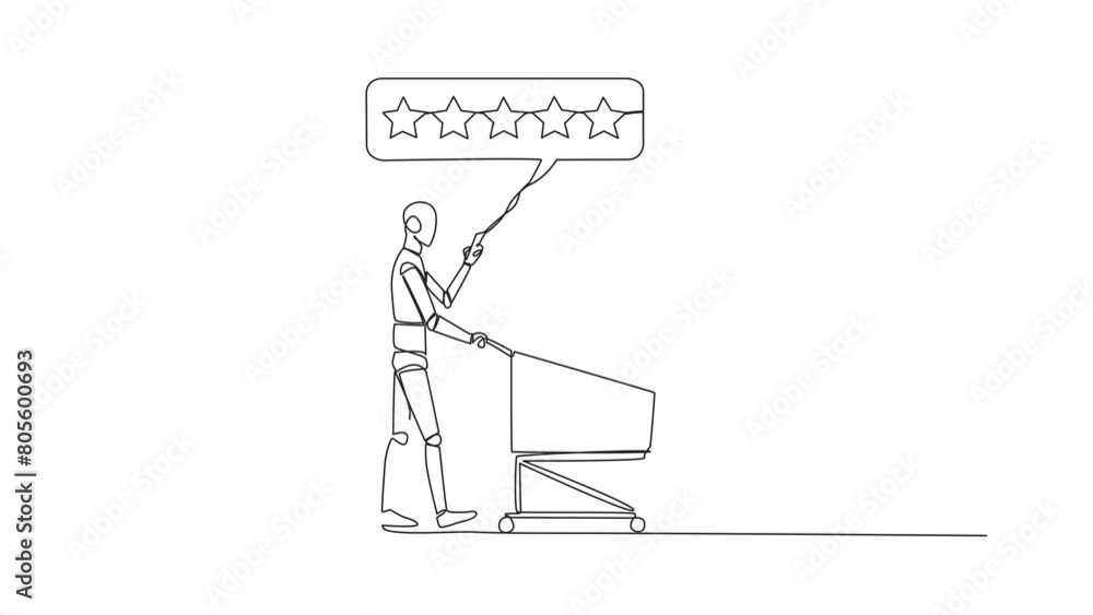 Poster animation of one line drawing of continuous one line drawing robot walked out of large smartphone wh