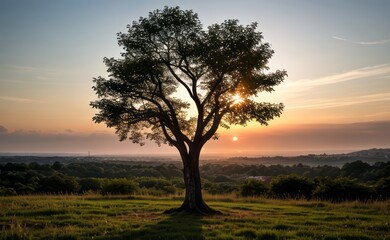 Fototapeta premium professional photograph of single tree in sunset