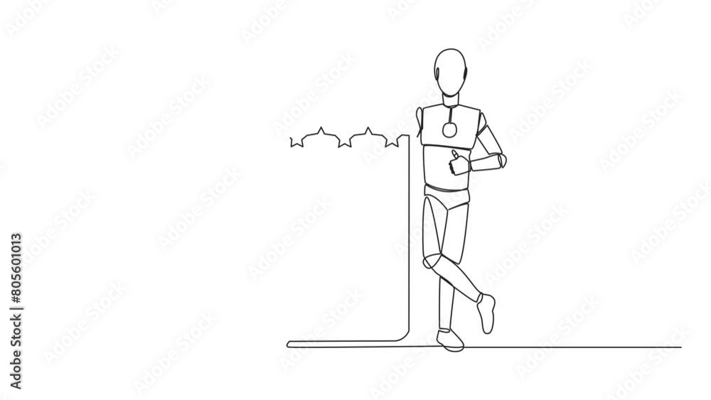 Poster animated self drawing of continuous one line drawing robotic artificial intelligence stands casually