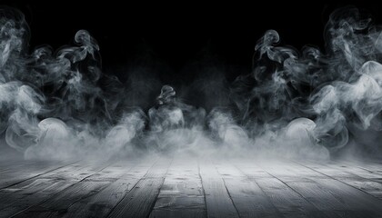 panoramic view mystic smoke on the floor paranormal fog isolated on black background