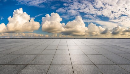 panorama sky clouds horizon background scene with wide concrete floor for product placement