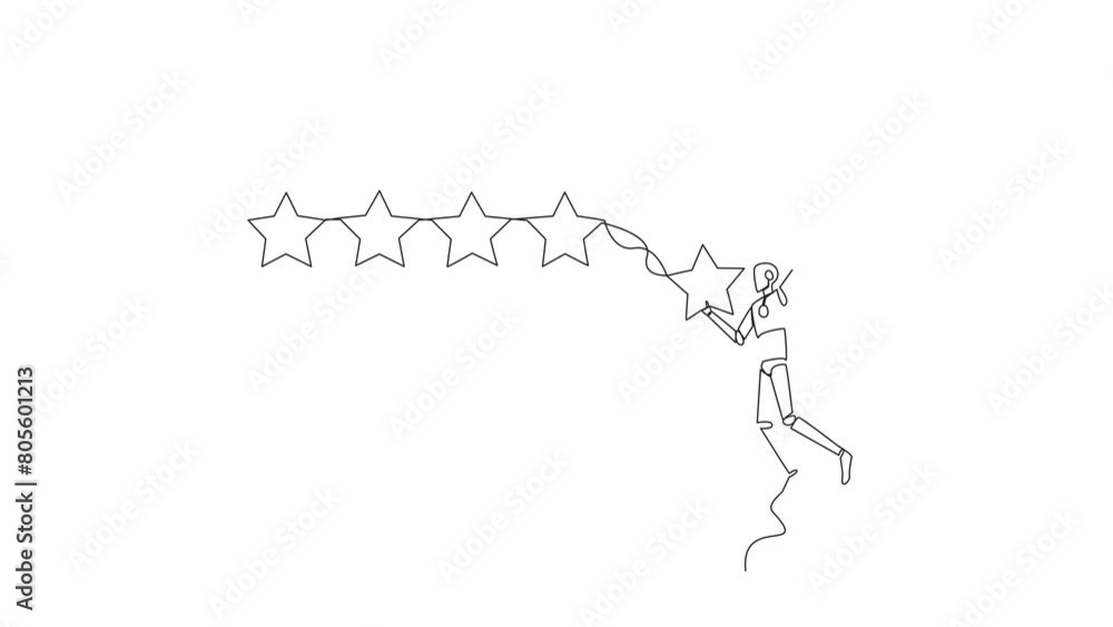 Poster animated self drawing of continuous one line drawing robot artificial intelligence flying with ballo