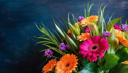 vibrant floral explosion a colorful array of illustrated flowers and swirls on a dark background