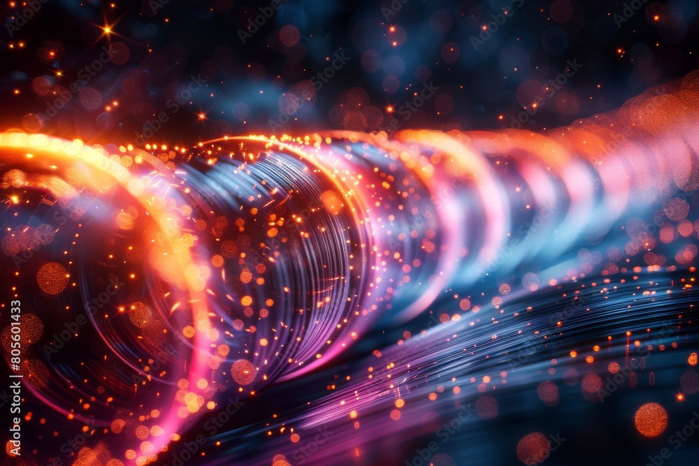 Fototapete Captivating abstract representation of intense luminous particle waves in a continuous dynamic motion