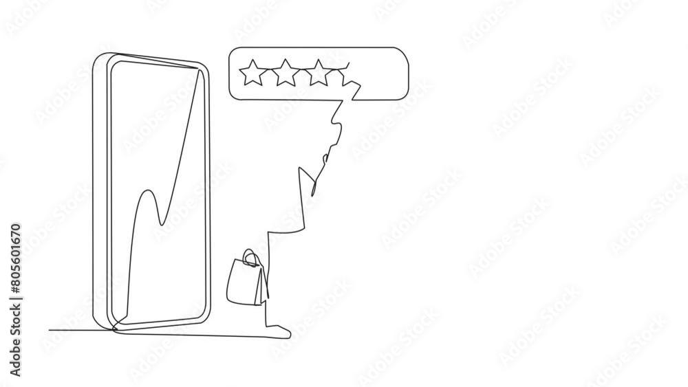 Poster animation of one line drawing of single continuous line drawing astronaut come out of big smartphone